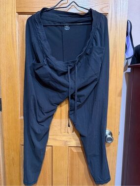 Athletic Works Black Drop-Crotch Jogger Pants with Drawstring